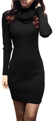 Productafbeelding van Damespulloverjurk, geribbeld, gebreid, midi-lengte, y, geschikt voor herfst en winter, flatterend voor het figuur
