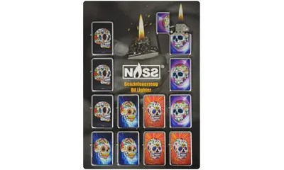 Produktbild von Benzin-Feuerzeug "Color-Skull" 12er Stand-Display