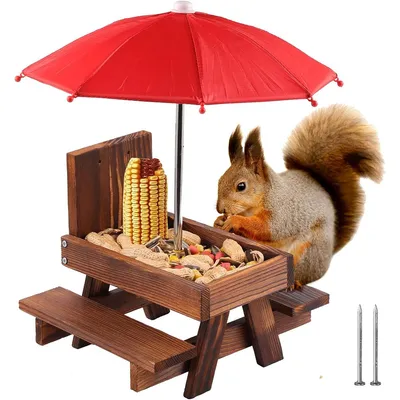Produktbild von Eichhörnchen Futterhaus mit Schirm, Eichhörnchenkobel aus Holz zum Hängen, Eichhörnchen Futterstation aus verschraubtem Massiv-Holz, 18*21*18cm