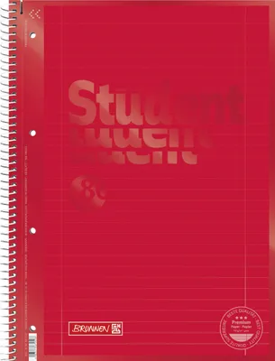 Productafbeelding van BRUNNEN 1067927123 Collegeblok, Student Premium, Kleurcode, A4, geruit, met randlijn aan de binnen- en buitenkant, 27 regels. Voorblad: rood