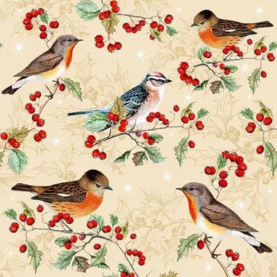 Produktbild von 20 Servietten, 3-lagig 1/4-Falz 33 cm x 33 cm "Birds on Ilex"