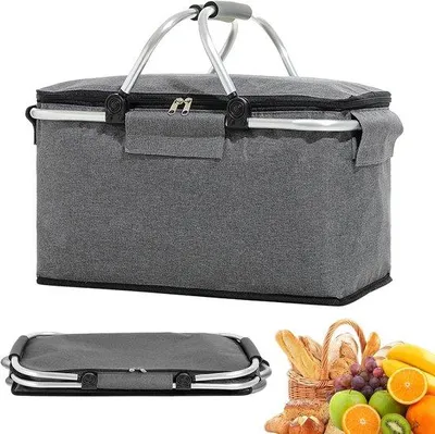 Productafbeelding van Koelbox - Geïsoleerde box - Picknicktas - Met deksel - Twee handgrepen - Rits - 40x20x23 cm