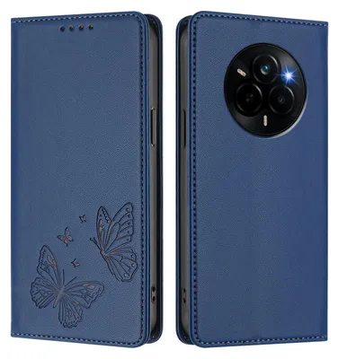 Image de Étui en cuir pour Realme Narzo 80 Pro, motif papillon, étui à rabat avec porte-appareil, bleu foncé