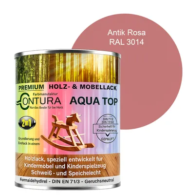 Produktbild von Contura 750ml. Möbellack Lack für Kinderspielzeug Buntlack DIN EN71/3 Buntlack Holzlack - RAL 3014 Antik Rosa