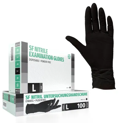 Image de Gants en nitrile, boîte de 100 pièces (L, noir) Gants jetables, gants à usage unique, gants d'examen, gants en nitrile, non poudrés, sans latex, non stériles, sans latex, gants jetables, noir