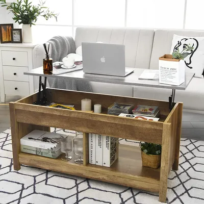 Produktbild von GOPLUS Höhenverstellbarer Couchtisch, Sofatisch mit 2 Etagen, Beistelltisch aus Holz, Kaffeetisch mit Stauraum unter Tischplatte, für Wohnzimmer Balkon Flur
