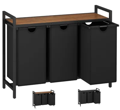 Imagen del producto de Cesta de ropa con 3 compartimentos, 3 bolsas de clasificación extraíbles, estante superior, 2 colores, ideal para lavandería