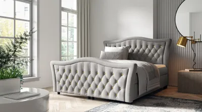 Produktbild von Boxspringbett Schlafzimmerbett TURHAN 180x200cm Stoff Elisa Velvet Hellgrau