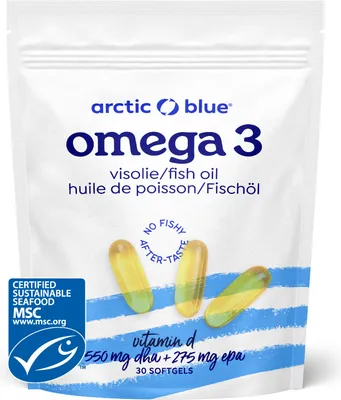 Immagine prodotto di Olio di pesce Omega-3 Arctic Blue con vitamina D - MSC - 30 capsule (grandi)