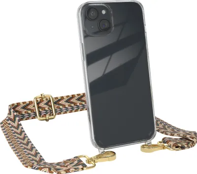 Produktbild von EAZY CASE Handykette - Verstellbarer Trageriemen kompatibel mit Apple iPhone 15 Plus, Handykordel mit transparenter Silikon-Hülle, Band in Braun