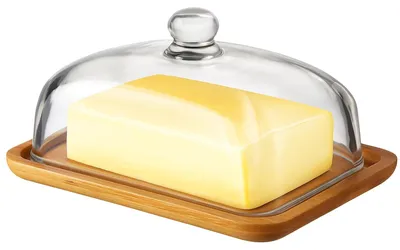 Produktbild von Butterdose aus Glas mit Deckel aus Bambusholz – für Butter, Käse und Snacks