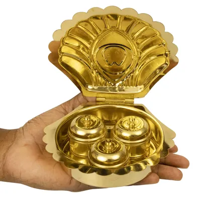 Messing Haldi Kumkum Chandhan Halter, 3 Schalen, handgefertigt, Gold