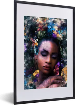 Produktbild von MuchoWow® MuchoWow® Gerahmtes Poster Frau - Rauch - Farben 40x60 cm - Poster mit zchwarzem Bilderrahmen - Poster in Rahmen