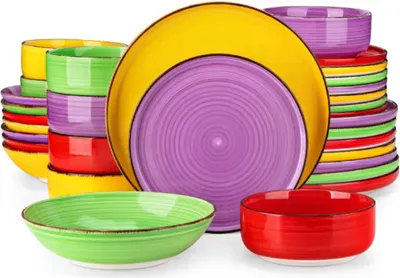 Productafbeelding van Valenza Serviesset Belloré – 32-delig – voor 8 personen – Regenboogkleuren – Tafelset – Borden – Diepe borden – Ontbijtborden – Servies – Keukenservies