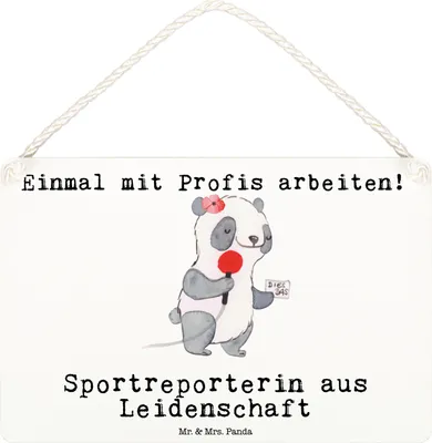 Produktbild von Mr. & Mrs. Panda Schild Sportreporterin Leidenschaft DIN A6 - Weiß - Geschenk, Türschild, kleine aufmerksamkeit, holzbild, wandtafel, Wandbild Holz