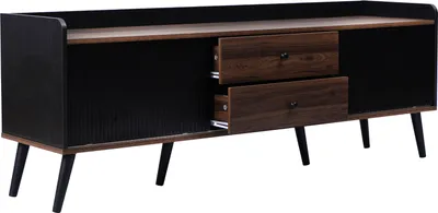 Produktbild von TV-Schrank mit zwei Schubladen, Fernsehtisch TV Board, TV- Lowboard niedrige Platte mit zwei Schiebetüren