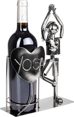Produktbild von BRUBAKER Držiak na fľašu vína Yoga - kovová socha Stojan na fľašu Sport - kovová figúrka Darček na víno pre jogínov a nadšencov jogy - s blahoželaním