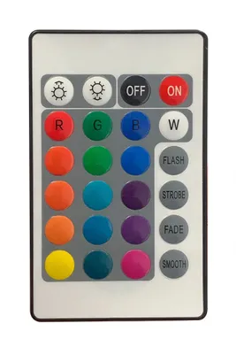 A remote control for LED lights against a white background.