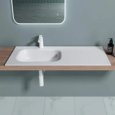 Produktbild von doporro colossum04 Einbauwaschbecken, Gussmarmor, Weiß, 100x48x14cm, große Ablagefläche, DIN-Anschlüsse, gradliniges Design, leichte Montage