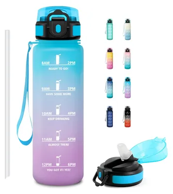Produktbild von Wasserflasche 1L BPA-frei, Auslaufsicher mit Strohhalm, Sport Trinkflasche,