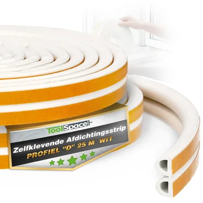 Productafbeelding van Zelfklevende Afdichtingsband Deuren en Ramen D-Profiel Wit 25 m