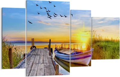 Produktbild von Bild auf Leinwand - Leinwandbild - See Boot Wasser - 120x70cm - Wand Bild - Wanddeko - Wandbilder - Leinwanddruck - Bilder - Kunstdruck - Wanddekoration - Leinwand bilder - Wandkunst - DL120x70-3983