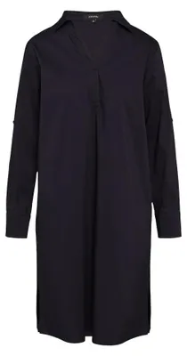 Produktbild von Comma Damen Sommerkleid mit Langarm und Kragen, verdeckte Knopfleiste, Dunkelblau
