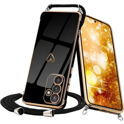 Image de Coque de protection pour téléphone Samsung Galaxy A25 5G, noire, en silicone, avec motif cœur, galvanisée, antichoc