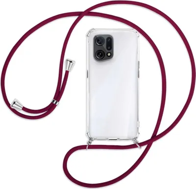 Produktbild von Handykette Backcover-Schutzhülle mit Band (Metall silberfarben) für Oppo Find X5 - dunkelrot