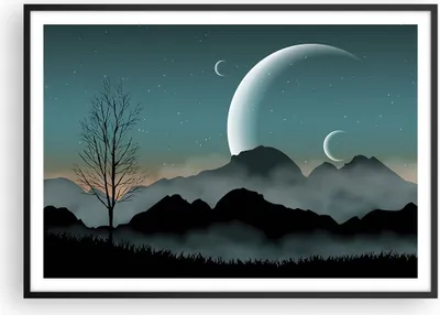 Produktbild von Gerahmtes Poster - Schwarzer Rahmen - Himmel Nacht Illustration - 100x70 cm - Wand Bild - Wanddeko - Wandbilder - Wandposter - Bilderrahmen - Bilder - Kunstdruck - Wandbild - P2BAA100x70-4143