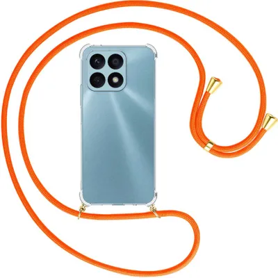Produktbild von Handykette Backcover-Schutzhülle mit Band (Metall goldfarben) für Honor X8a (6.75'') - neonorange