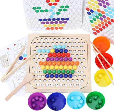 Produktbild von Holz Montessori Spielzeug,Clip Perlen Puzzle Brettspiele, Mathe Lernspielzeug,Kinder Vorschule Farben Sortier Stapelspielzeug für 3 4 5 Jahre alt