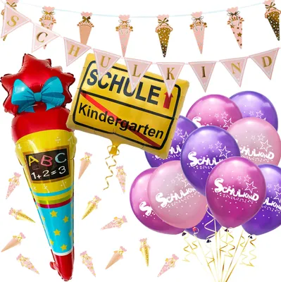 Produktbild von Oblique Unique Schuleinführung Schulanfang Einschulung Deko Set für Mädchen - Girlanden + Luftballons + Konfetti