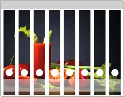 Produktbild von Wallario Ordnerrücken Sticker, selbstklebend für schmale Ordner, 8 Stück, Motiv Frischer Tomatensaft mit Sellerie