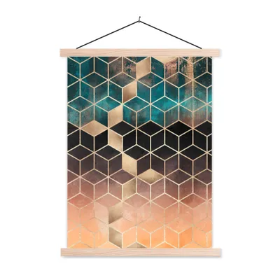 Produktbild von MuchoWow® Textilposter Abstrakt - Würfel - Gold - Muster - Luxus 120x160 cm mit holzfarbenen Rahmen - Plakatkarton