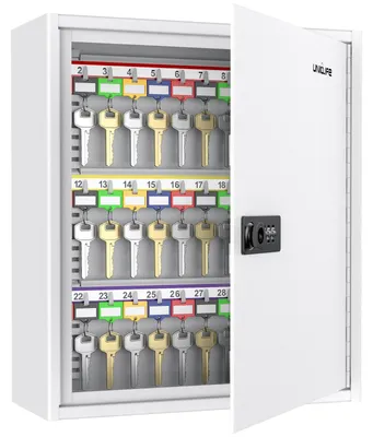 Immagine prodotto di Armadietto portachiavi da parete - 60 chiavi - Serratura a combinazione a 4 cifre - Acciaio bianco