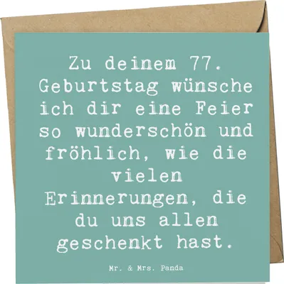 Produktbild von Mr. & Mrs. Panda Grußkarte Spruch 77. Geburtstag - Meeresbrise - Geschenk, anlasskarte, Alter, Klappkarte, Feier, Geburtstagsspruch, besonderer Mensch, doppelkarte