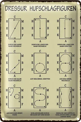 Produktbild von Blechschild 20x30cm Dressurreiten Hufschlagfiguren Pferd Dressur Reiter