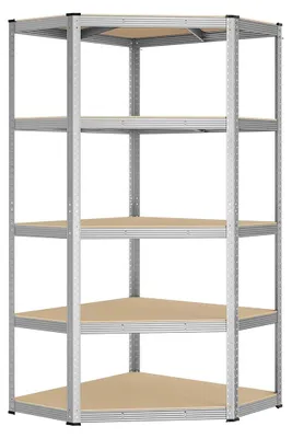 Obrázek produktu pro Regál s rohovými policemi – pozinkovaná ocel – MDF – vysoký regál – 90 x 90 x 180 cm