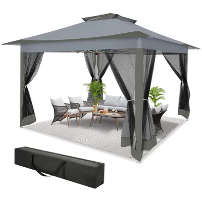 Produktbild von Pavillon 3.6x3.6m, Faltpavillon,Festzelt Gartenzelt mit 4 Gaze Seitenteilen, UV-Schutz 50+, Doppeltes Dach mit Belüftungsloch, inkl. Tragetasche