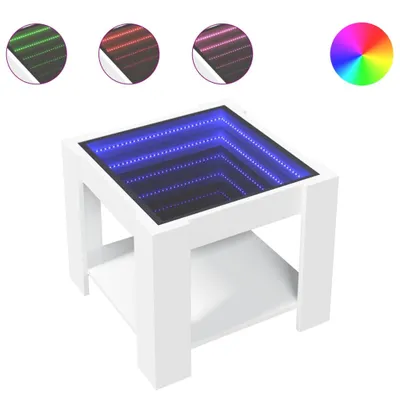 Zdjęcie produktu dla Stolik kawowy z LED, biały 53x53x45 cm, materiał drewnopochodny