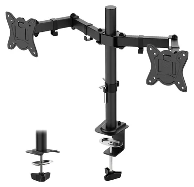 Immagine prodotto di Braccio per monitor doppio, adatto per schermi LED/LCD da 33-68,6 cm (13-27 pollici), braccio regolabile per due monitor, supporto per monitor fino a 10 kg, regolabile in altezza, standard VESA 75