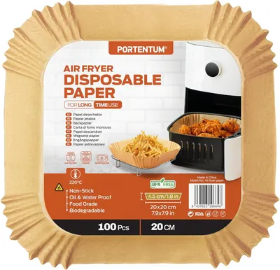 Obrázek produktu pro Pečicí papír pro horkovzdušnou fritézu Portentum, 20x20cm, 87 ks