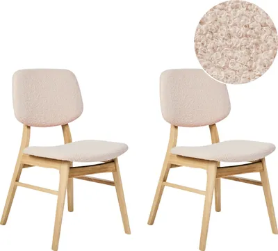 Produktbild von BELIANI Esszimmerstuhl 2er Set Beige Bouclé Gepolstert mit Hellen Holzbeinen ohne Armlehnen Retro-Design Stuhl mit Polstersitz für Küche Wohnzimmer