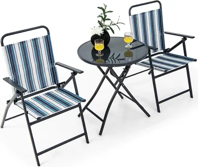 Produktbild von COSTWAY Bistrotisch mit 2 Stühlen, klappbarer Balkonset, 3-teilig Gartenmöbel-Set, Sitzgarnitur Sitzgruppe Balkonmöbel Gartenmöbel Gartengarnitur für Garten, Hof, Balkon