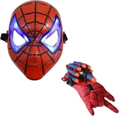 Produktbild von Spider-Man Starterset mit Maske und Handschuh, 7 Saugnäpfe aus Schwamm, rot, LED-Technologie