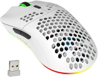 Obrázek produktu pro Nabíjecí bezdrátová herní myš, ultralehká, RGB, dosah 10 m, bílá