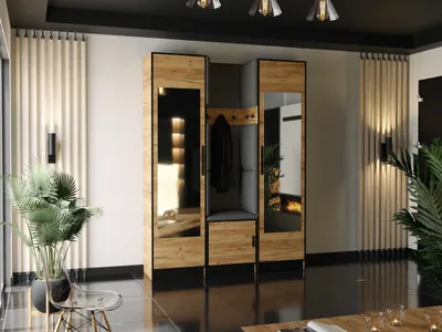 Produktbild von KIER FURNITURE Kleiderschrank, Eiche Craft Golden + Stoff Grau - 159,6x205x39cm