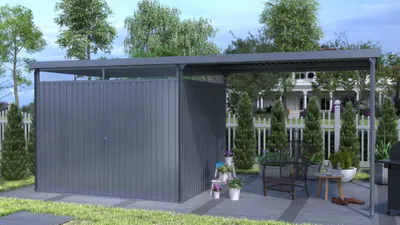 Produktbild von Pergart Gerätehaus "Rheinfelden 108 Schleppdach-Set" anthrazit matt 6,4 m² inkl. Schleppdach