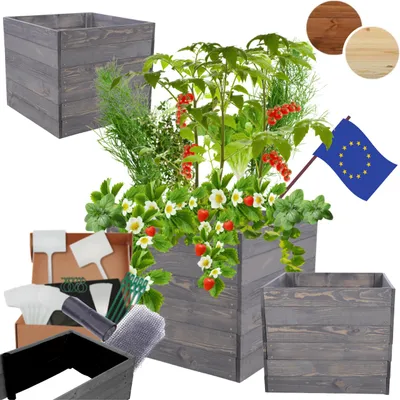 Produktbild von MODO24 Hochbeet Holz, Pflanzkasten, Massivholz, Kiefer, Kräuterbeet, Blumenkasten, Garten, Terrasse, 54x93x60 cm, Grau, ZP06